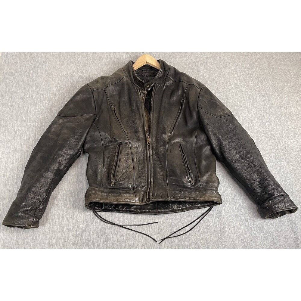 Unik Ultra Leather Motorcycle Jacket w/Liner Men's Size 44 L/XL Black Eagle Flag - Picture 3 of 15